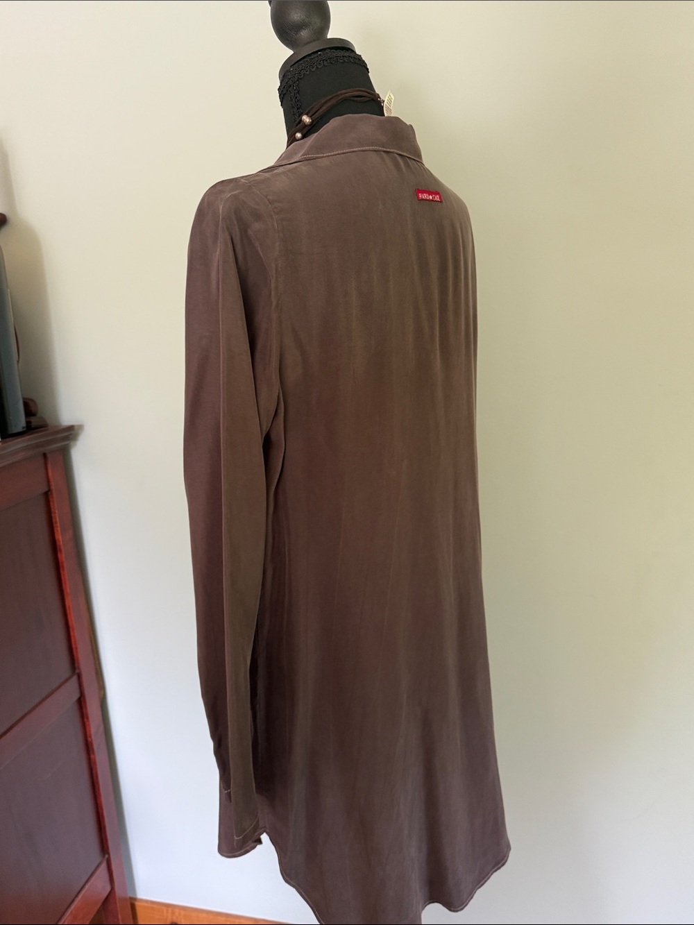 Hard Tail Long Sleeve Shirt Dress in Taupe, classy and slimming - Picture 2 of 3